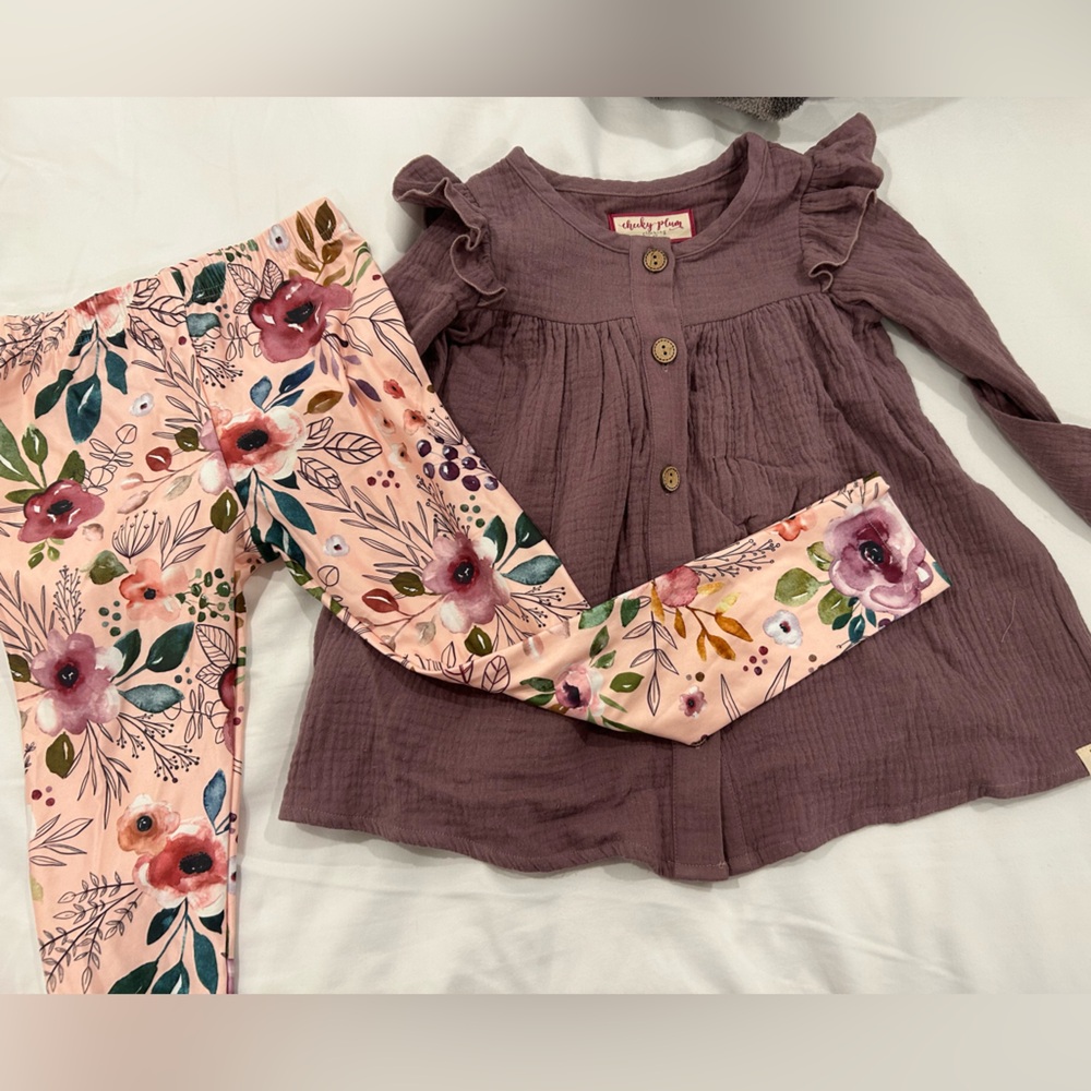 Cheeky Plum Purple Tunic and Floral Pants Set